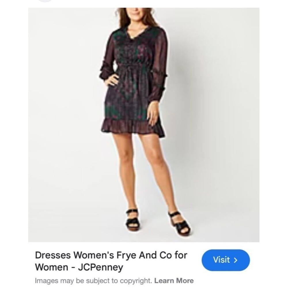 Frye size L large green floral button smocked long sleeve Dress